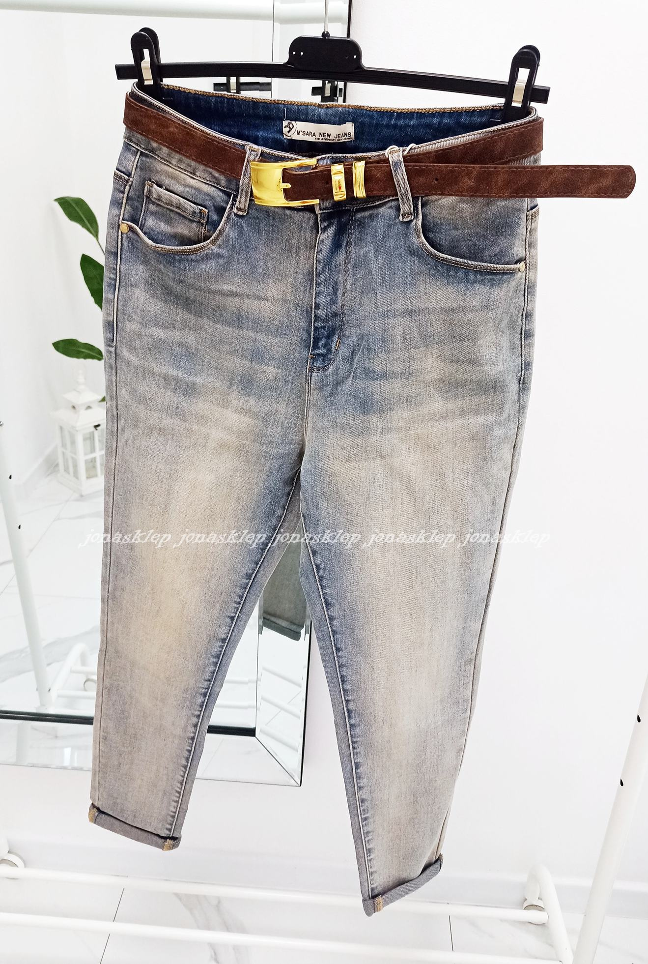 Jeansy mom fit casual baggy pasek PLUS SIZE