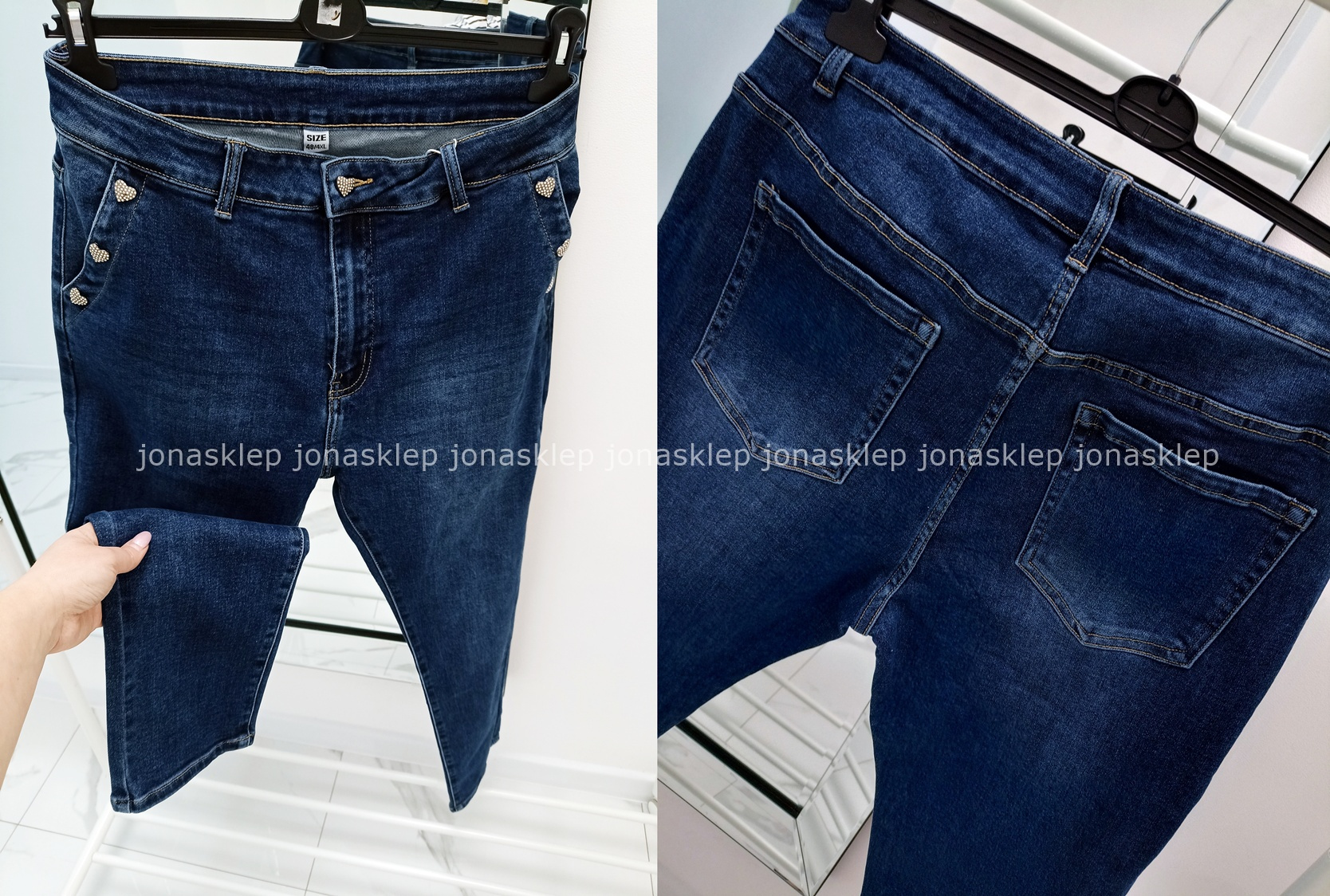 Ciemne jeansy z sercem push up casual PLUS SIZE