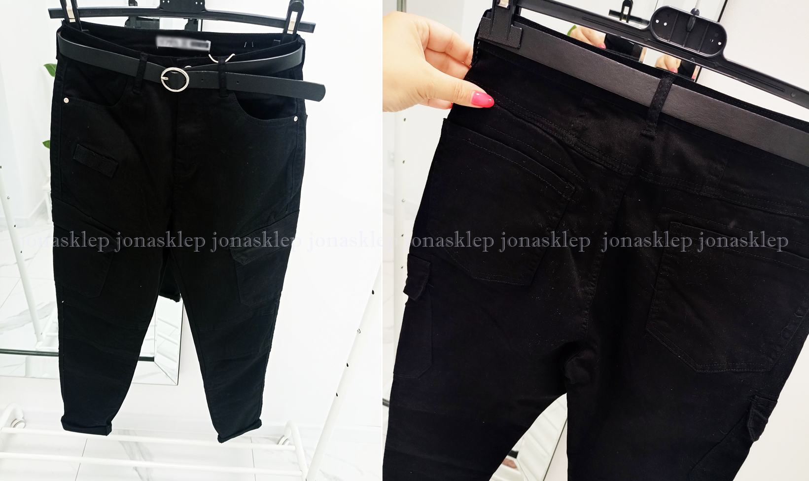 NEW STYLE bojówki jeans BLACK pasek