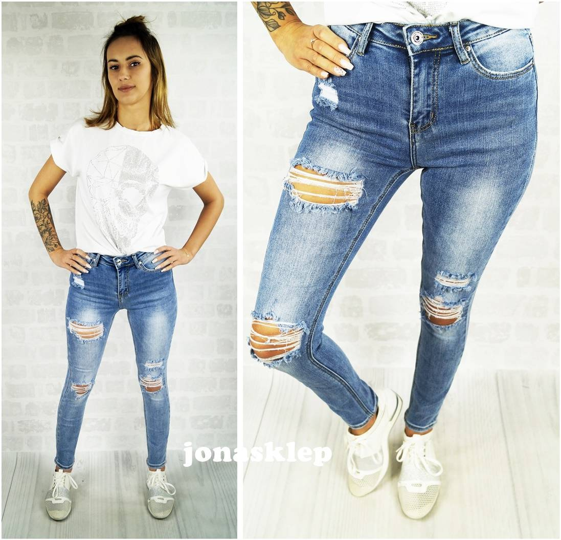 DENIM CASUAL jeansy PRZETARCIA dziury HOLES