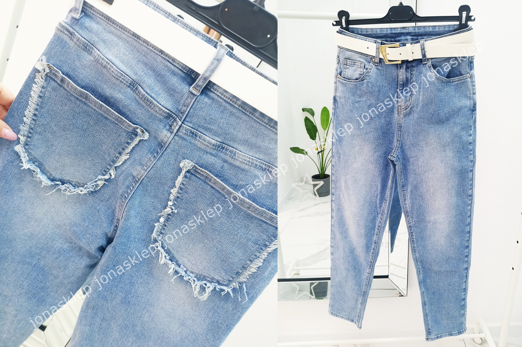 Jasne spodnie KIESZONKI mom fit PLUS SIZE