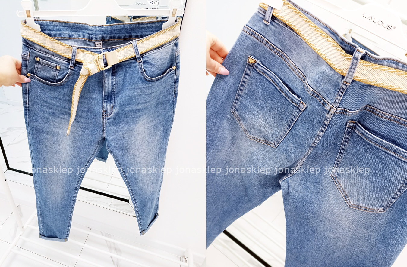 Jeansy mom fit casual SLIM pasek PLUS SIZE