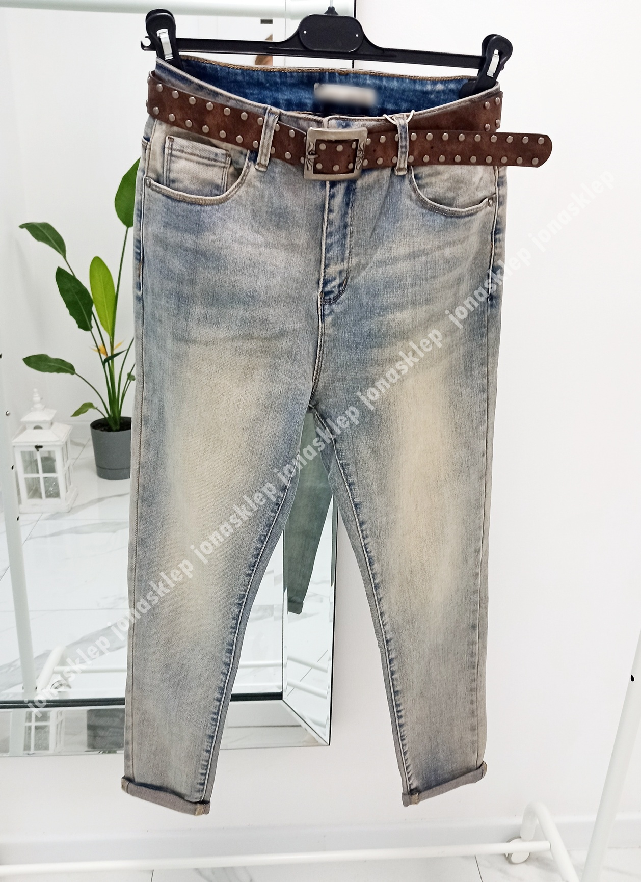 Jeansy mom fit casual baggy pasek PLUS SIZE