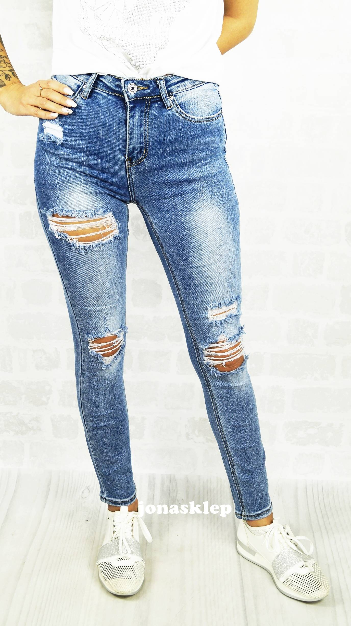 DENIM CASUAL jeansy PRZETARCIA dziury HOLES