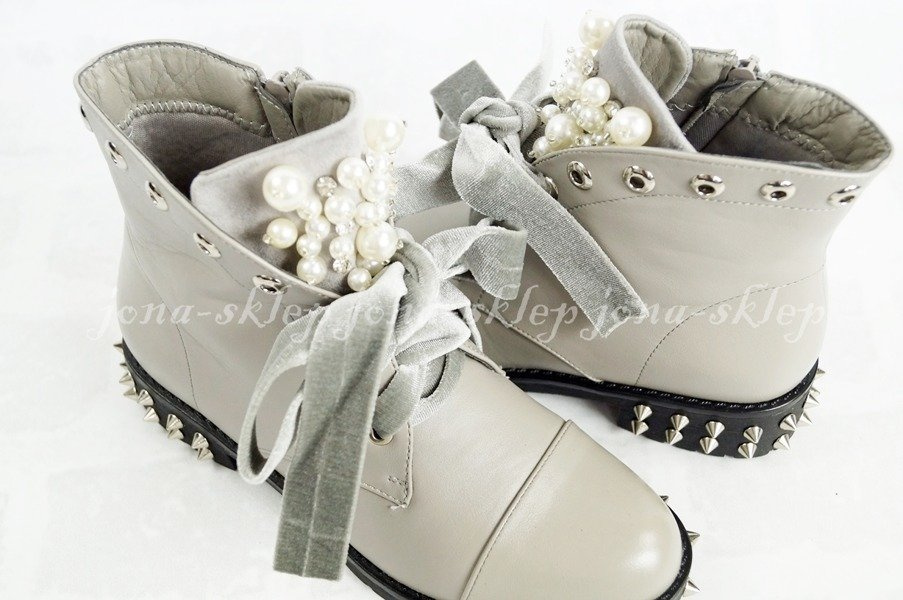 PEARL botki ĆWIEKI KOLCE KOKARDA GRAY