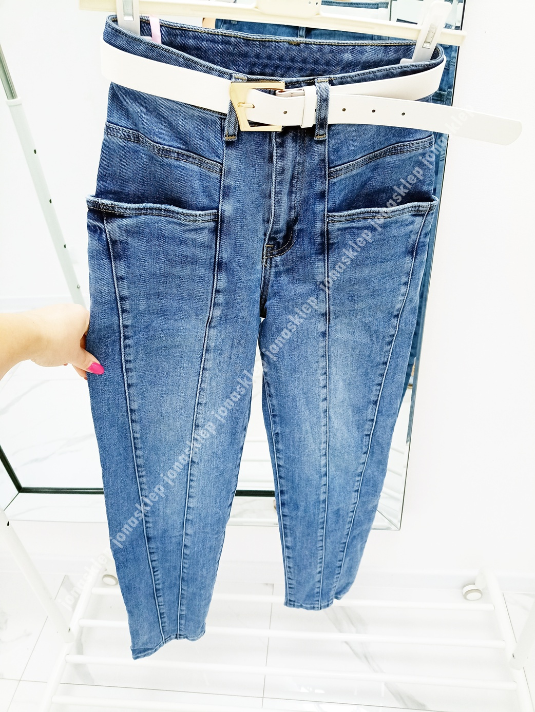 MOM JEANS BLUE przeszycia new look LUŹNE