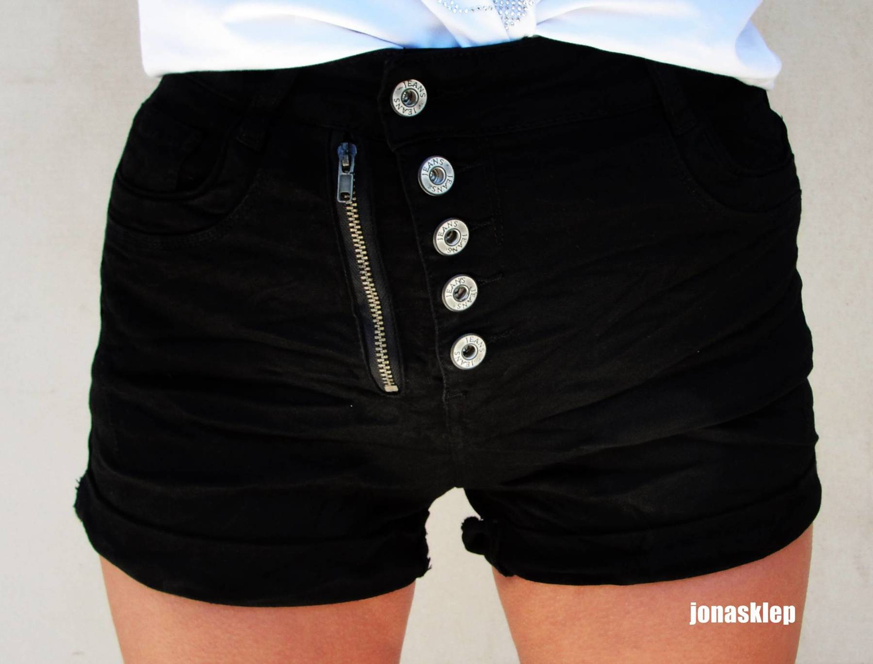 Black spodenki Zdobiony pas szorty guziki zip