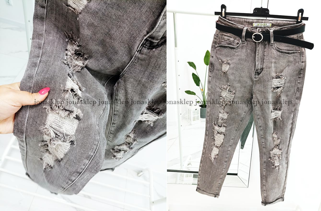 VINTAGE mom fit casual gray baggy pasek dziury