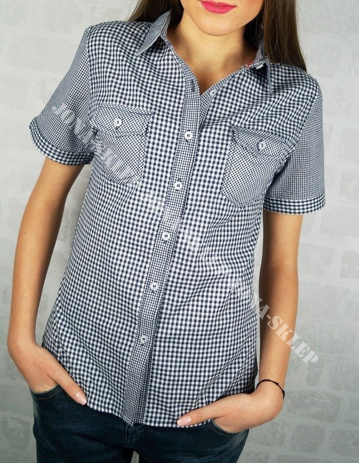 WIZYTOWA KOSZULA W KRATECZKĘ BLUE krótki rękaw