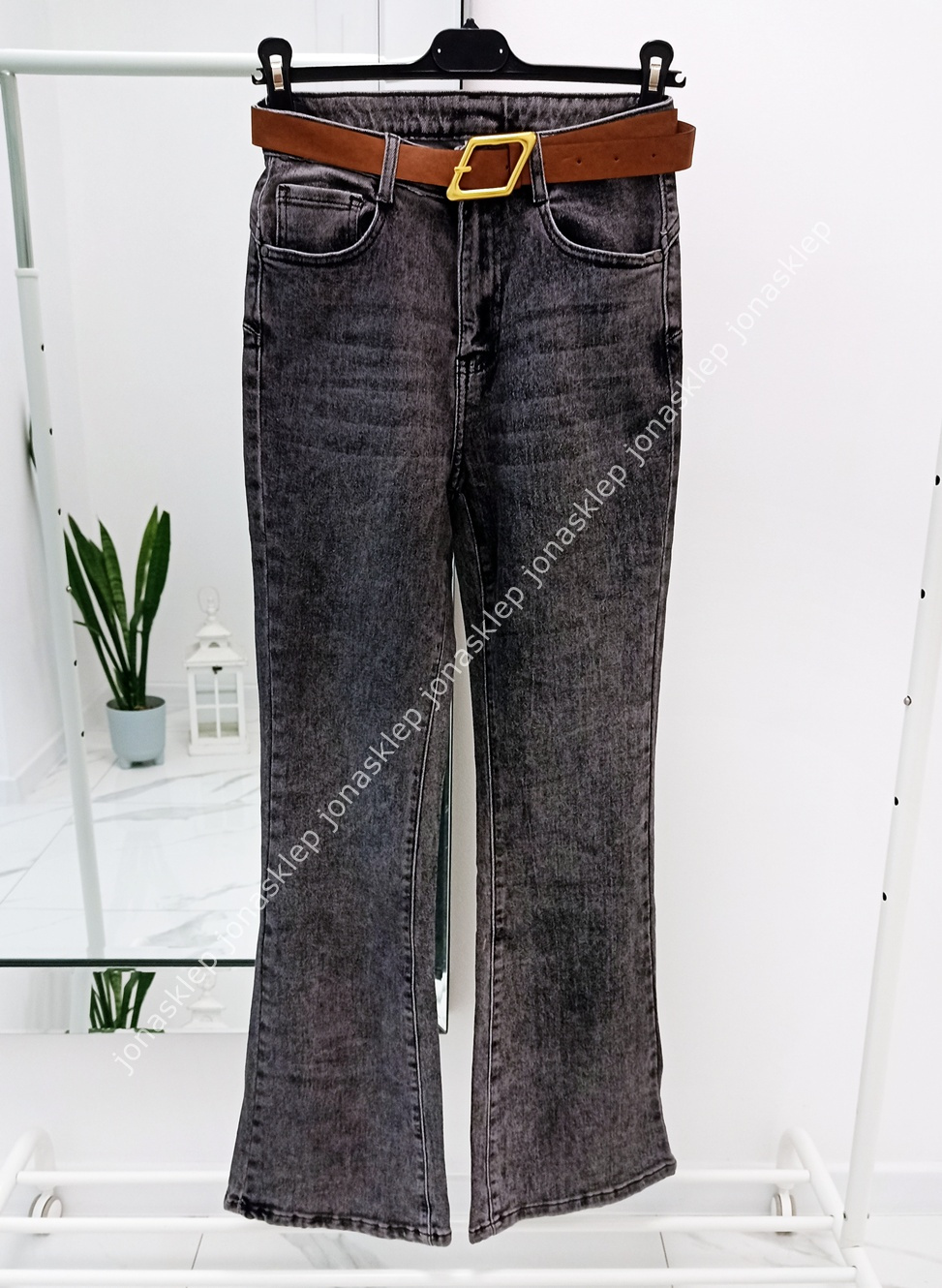 Dopasowane szare dzwony damskie GRAY JEANS push up