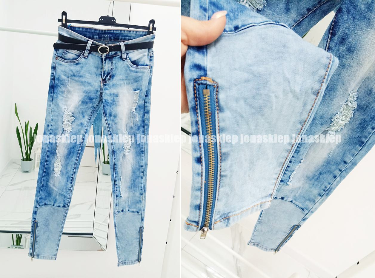UNIKALNE JEANSY z dziurami ZIP zamki
