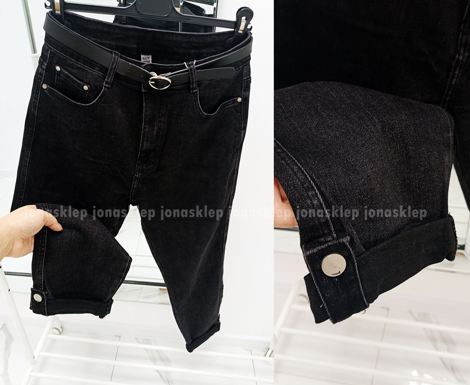 MAYBE mom fit PODWJANE NOGAWKI GUZIKI black PLUS SIZE
