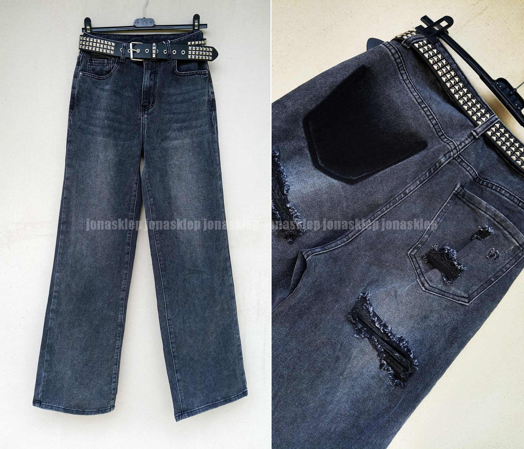 Czarne szerokie spodnie LOOSE FIT podarte dziury  jeansy damskie