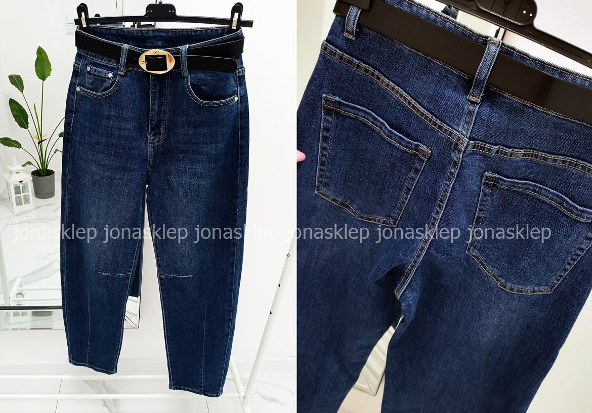 MAYBE mom fit casual blue dark przeszycia PLUS SIZE
