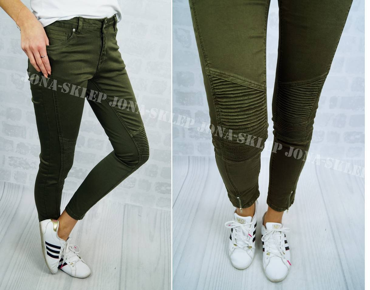 NEW zdobienia JEANS biker zamki khaki