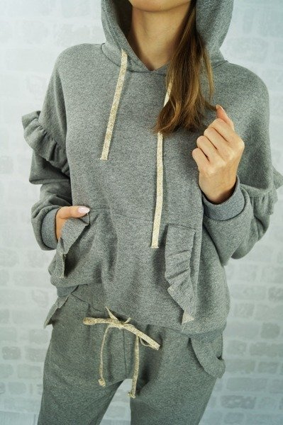 SUPER dresowa bluza z FALBANĄ gray kaptur