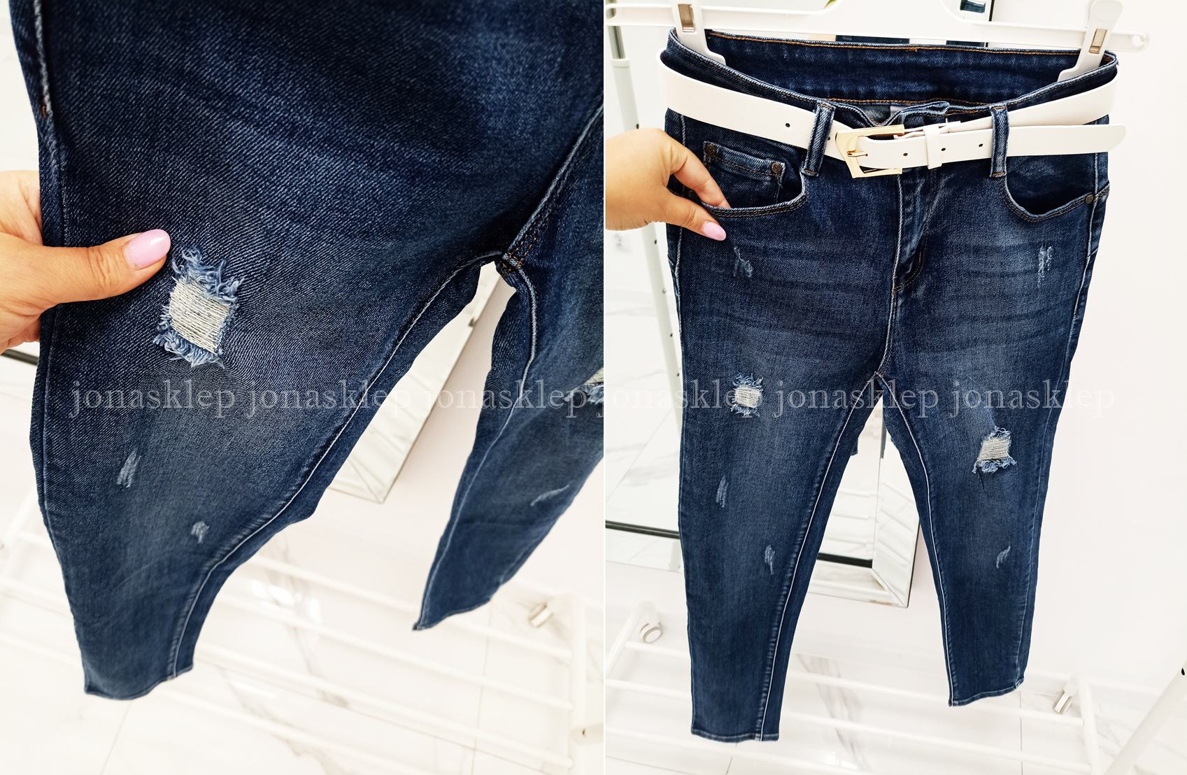Jeansy damskie DARK dziury PLUS SIZE