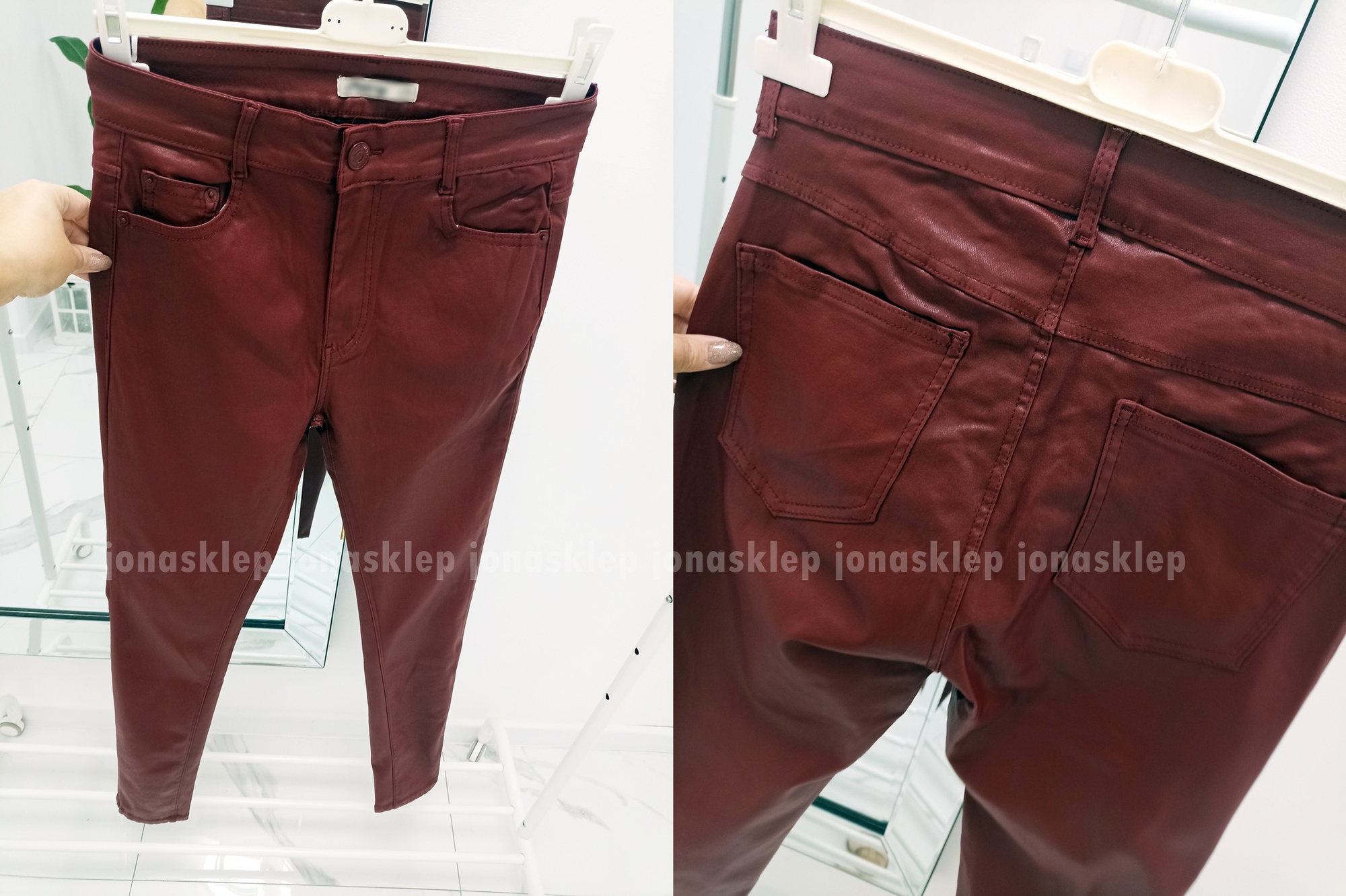 Woskowane bordowe spodnie casual  PLUS SIZE