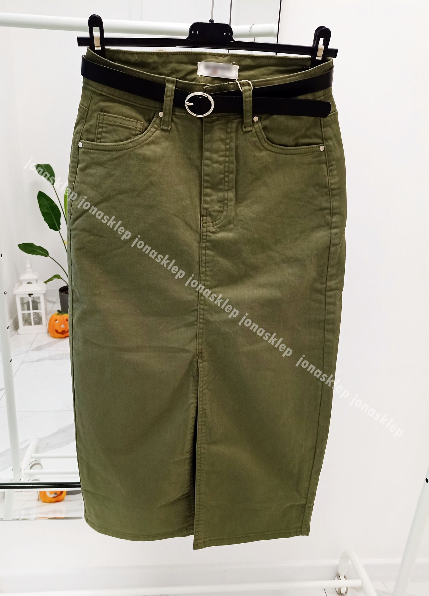 Elegancka KHAKI Spódnica MAXI MIDI rozporek PLUS SIZE