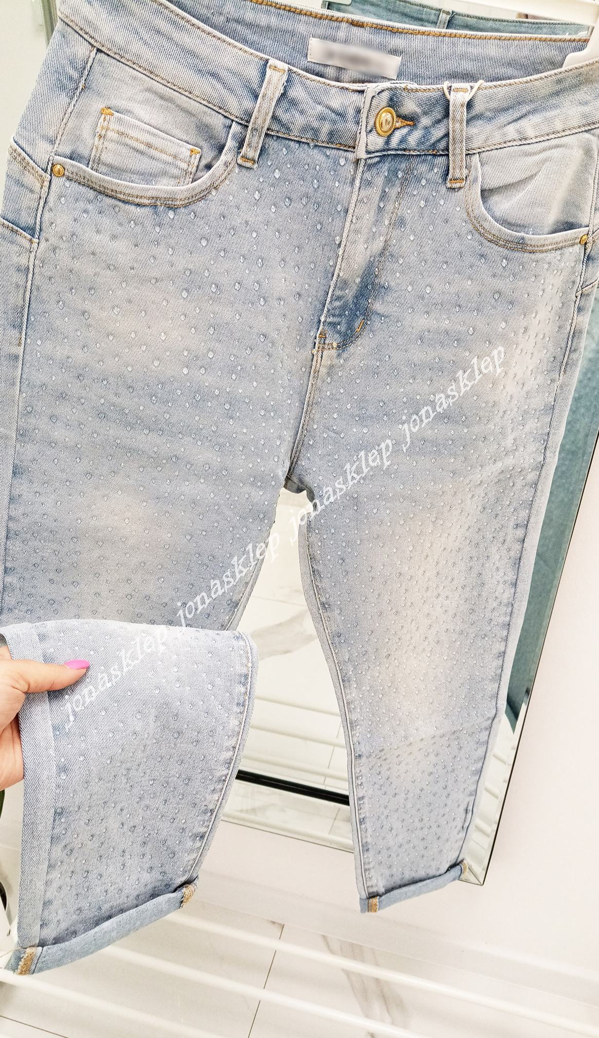MOM JEANS z cyrkoniami JASNE shine