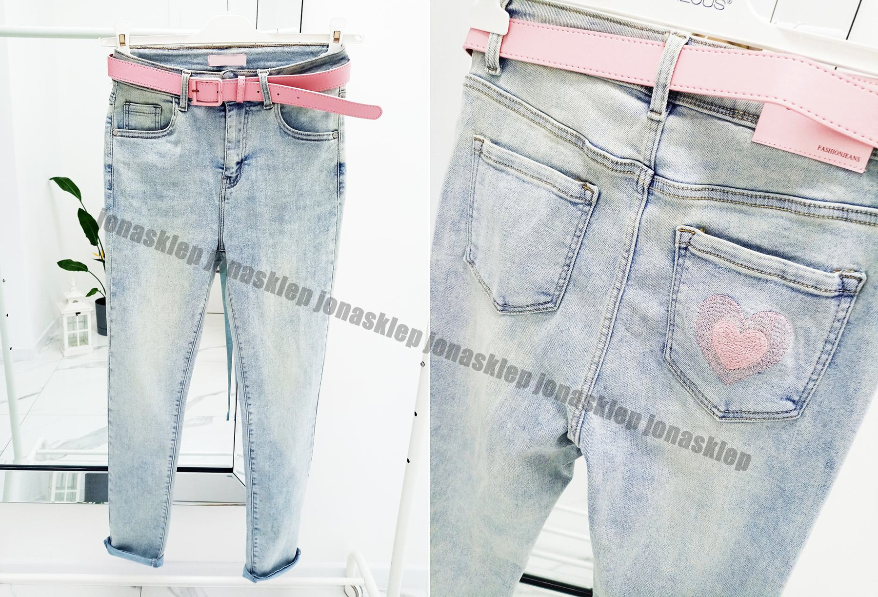 Jeansy serce PINK casual jasne PLUS SIZE heart