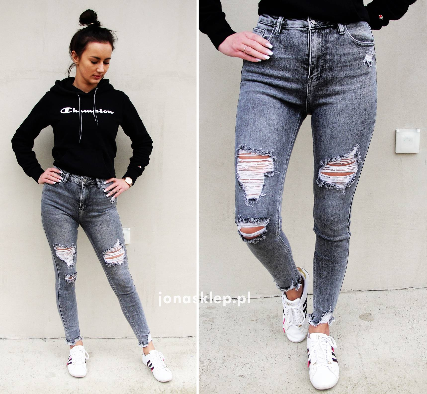 RURKI SKINNY JEANS przetarcia gray dziury