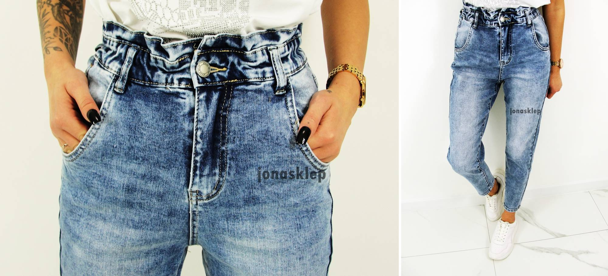 BAGGY JEANS falbanka jasne new look LUŹNE