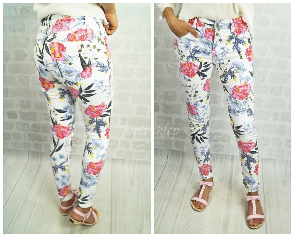 FLOWERS LOUIS JEANS spodnie w romantyczne kwiaty