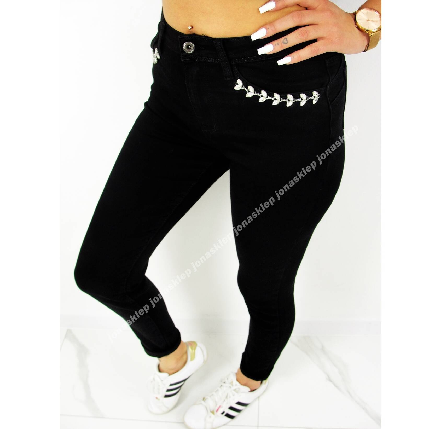 NEW Czarne SPODNIE cyrkonie SHINE black