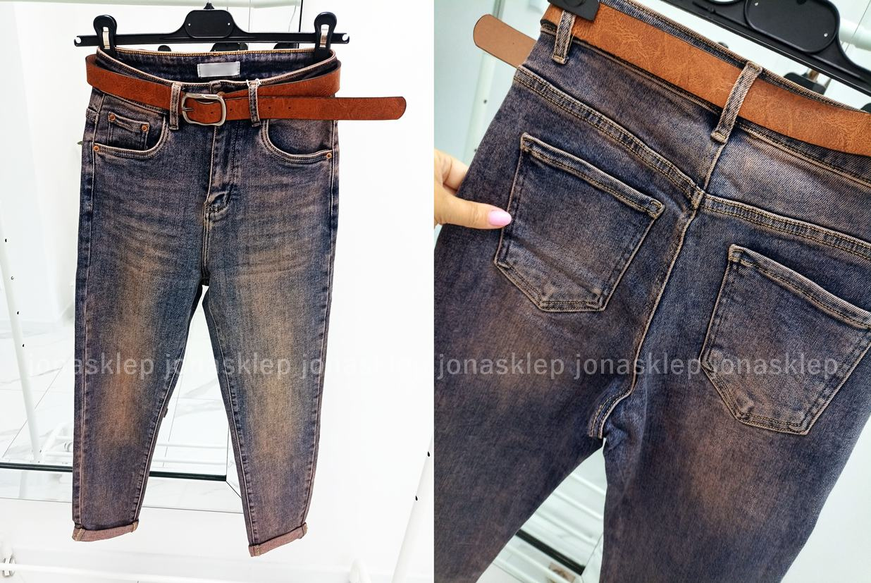 Jeansy mom fit casual baggy pasek 