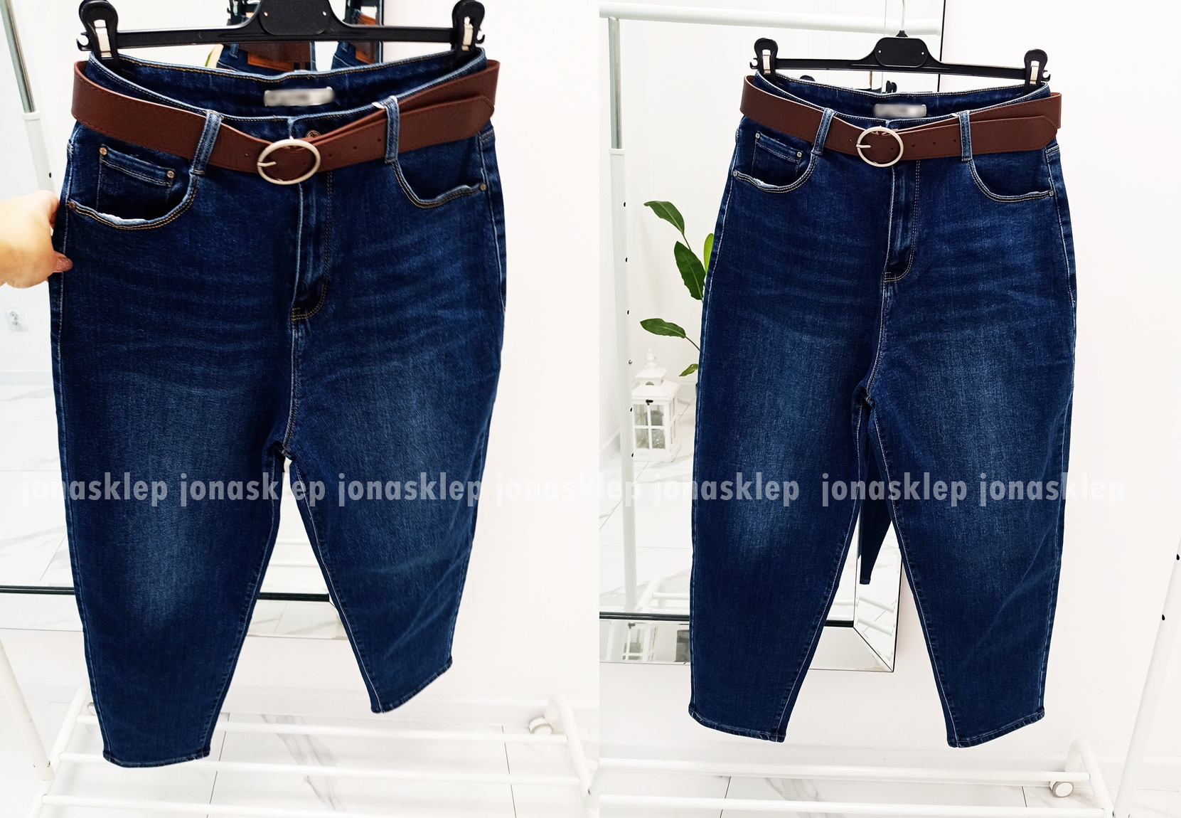 BALLON JEANS casual blue dark PASEK PLUS SIZE