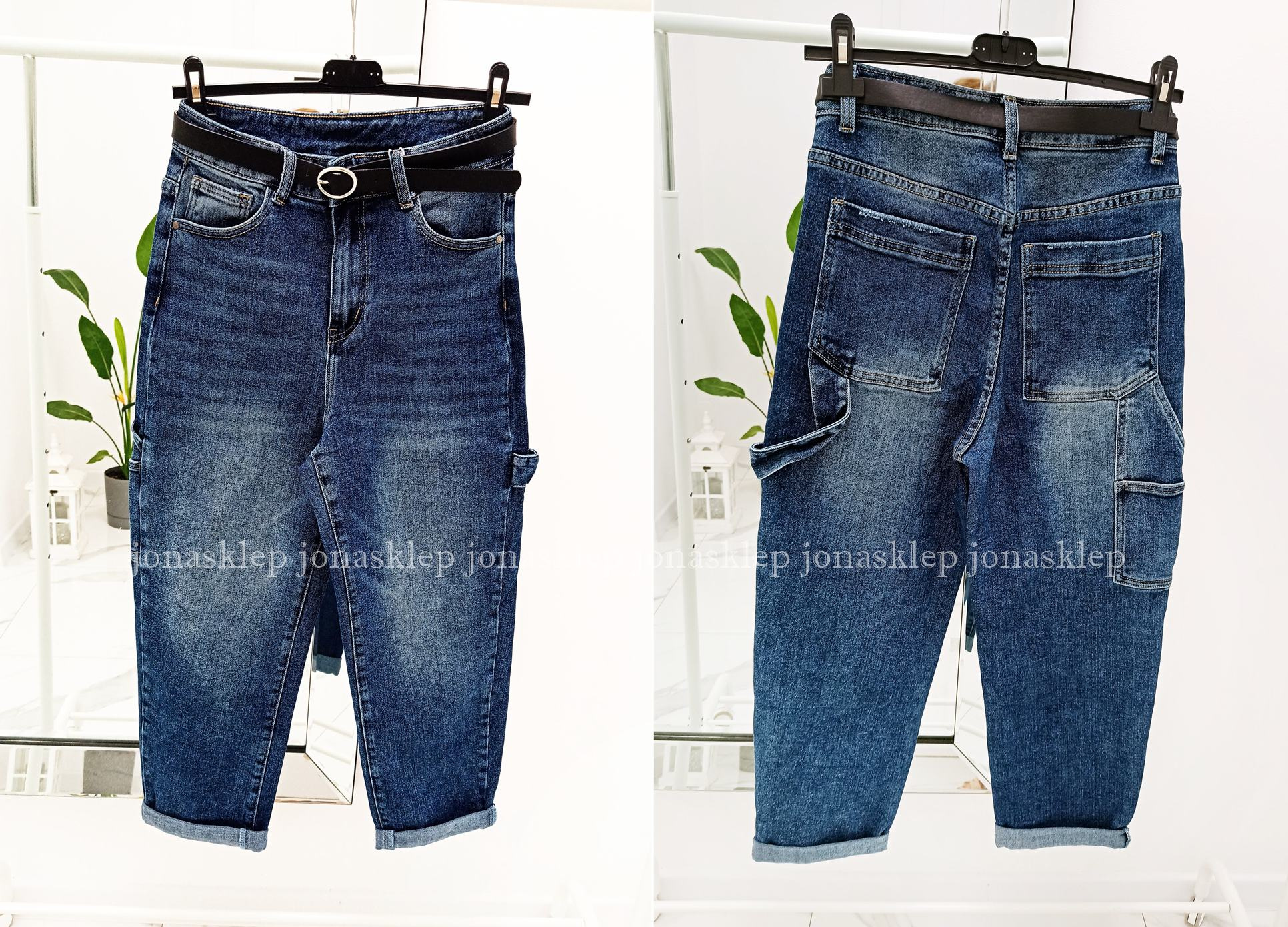 BAGGY mom fit casual blue dark przeszycia KIESZONKI PLUS SIZE