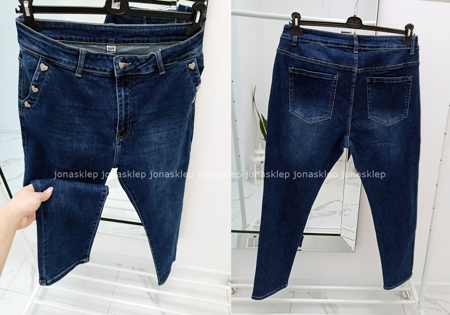 Ciemne jeansy z sercem push up casual PLUS SIZE