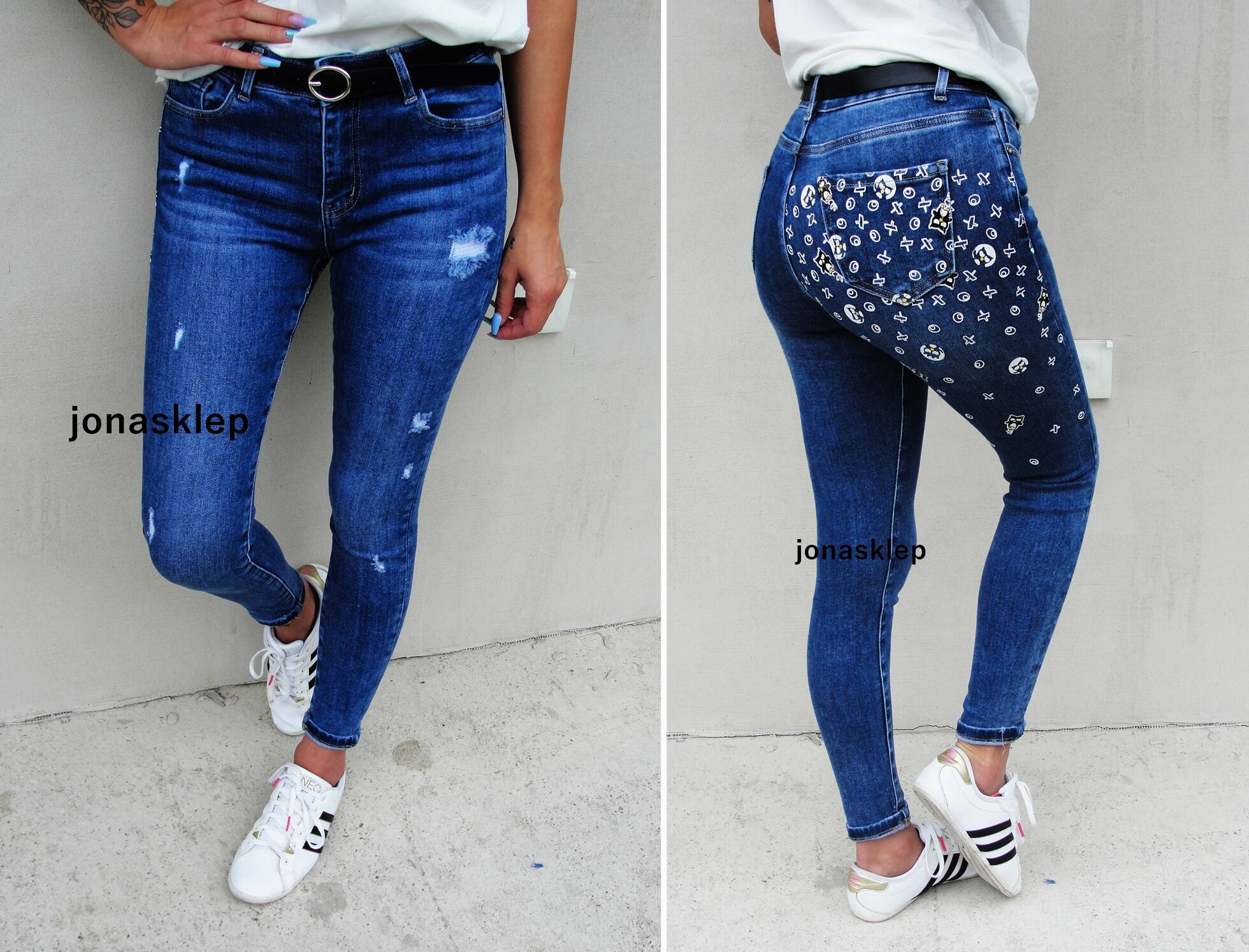SLIM FIT jeansy print Nadruk NASZYWKI