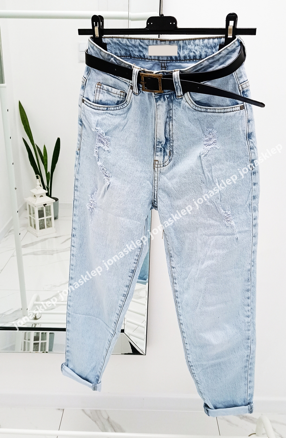 RELAXED MOM FIT JEANS dziury sabrin PASEK