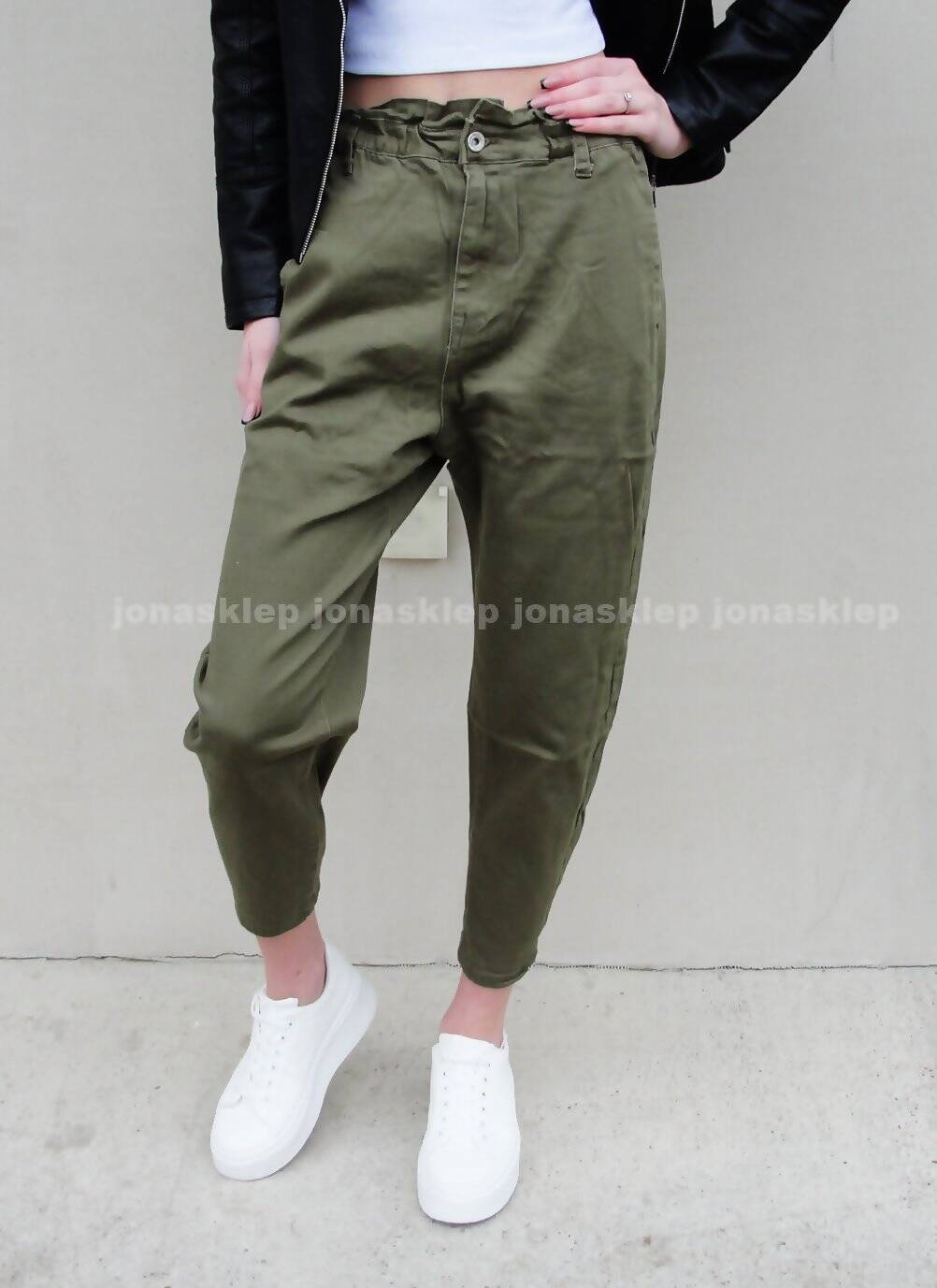 PAPERBAG JEANS falbanka new look LUŹNE khaki
