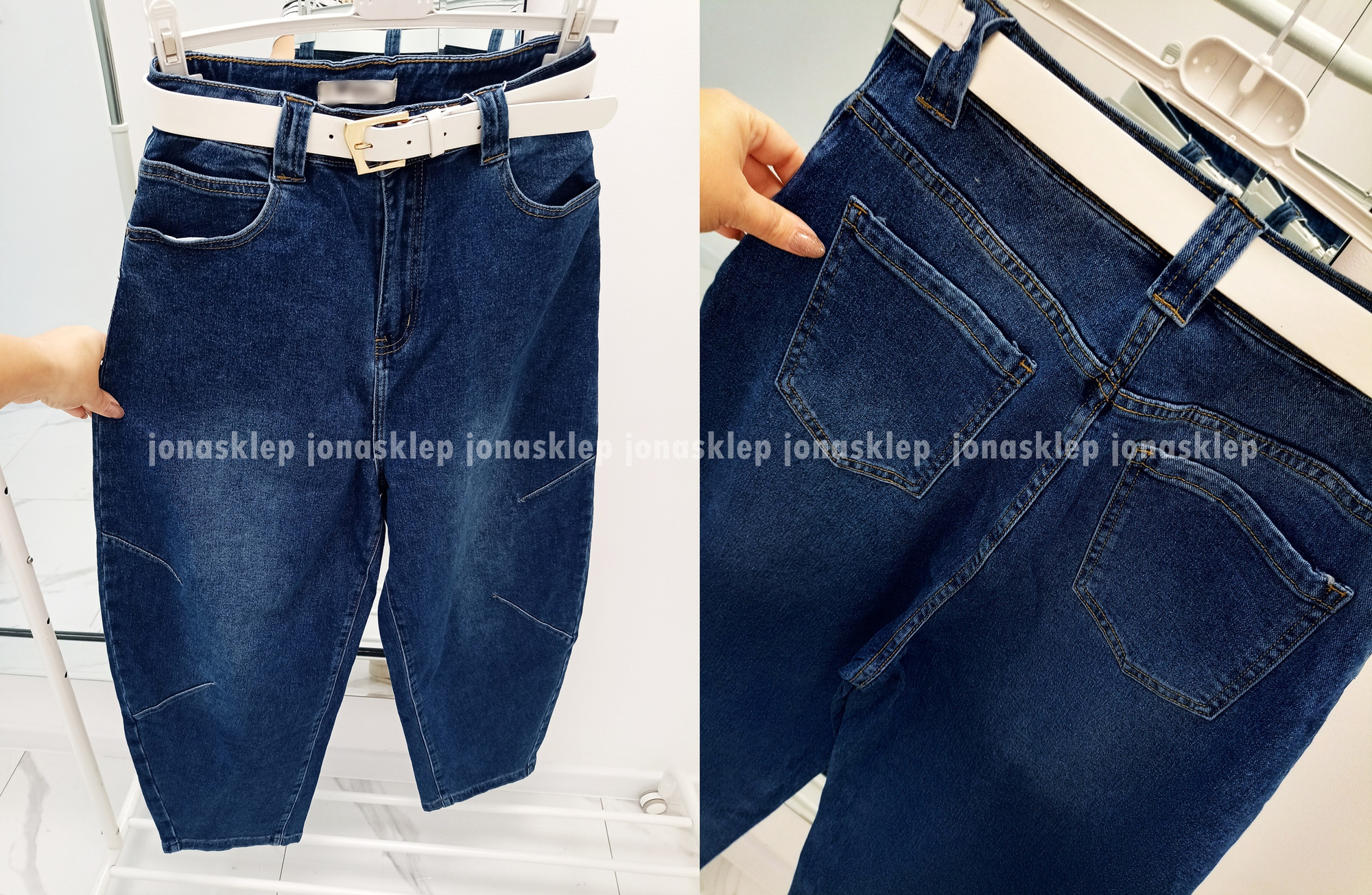MAYBE mom fit casual blue dark przeszycia PLUS SIZE