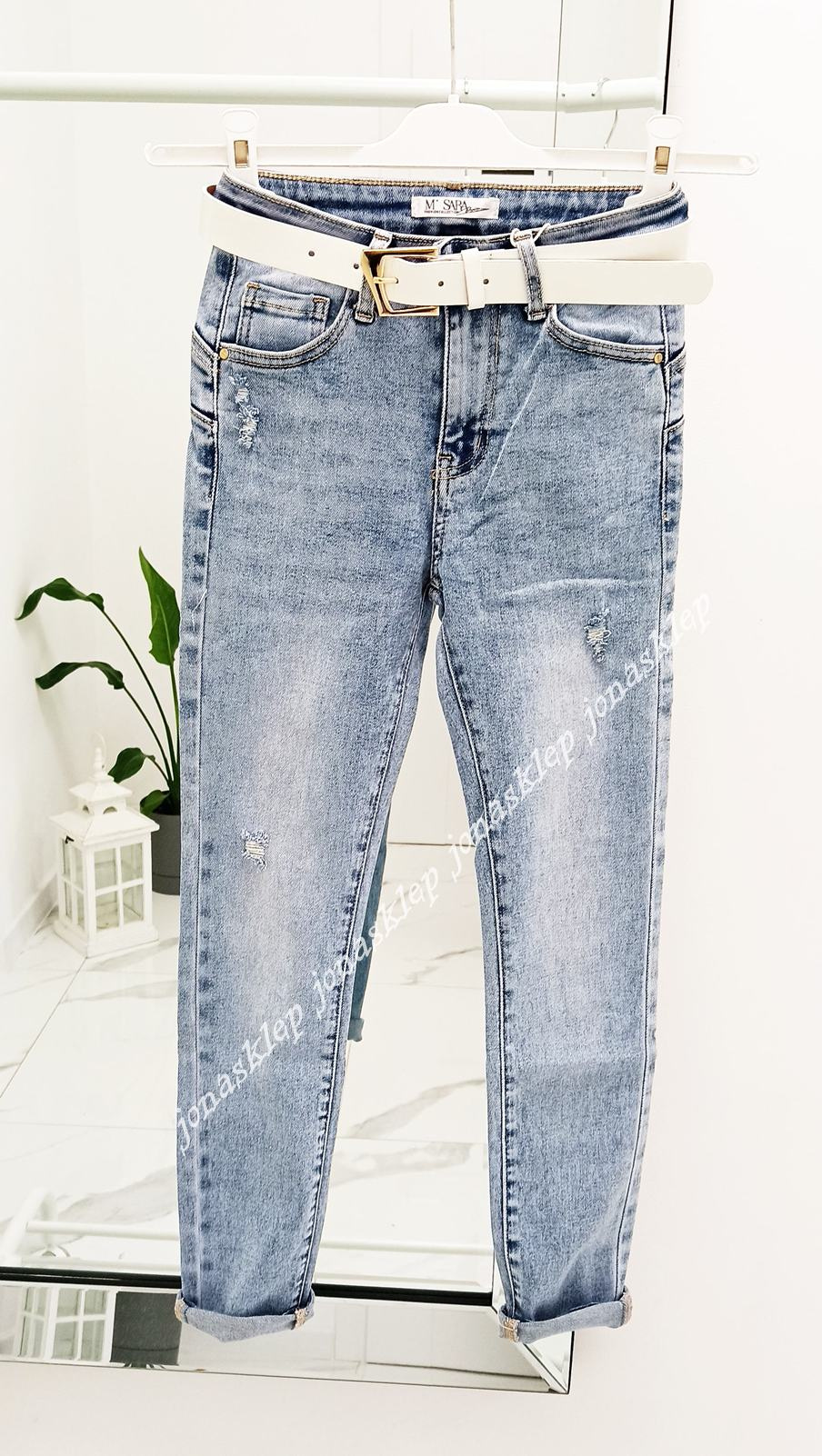 Marmurkowe jasne slim fit casual vintage PASEK