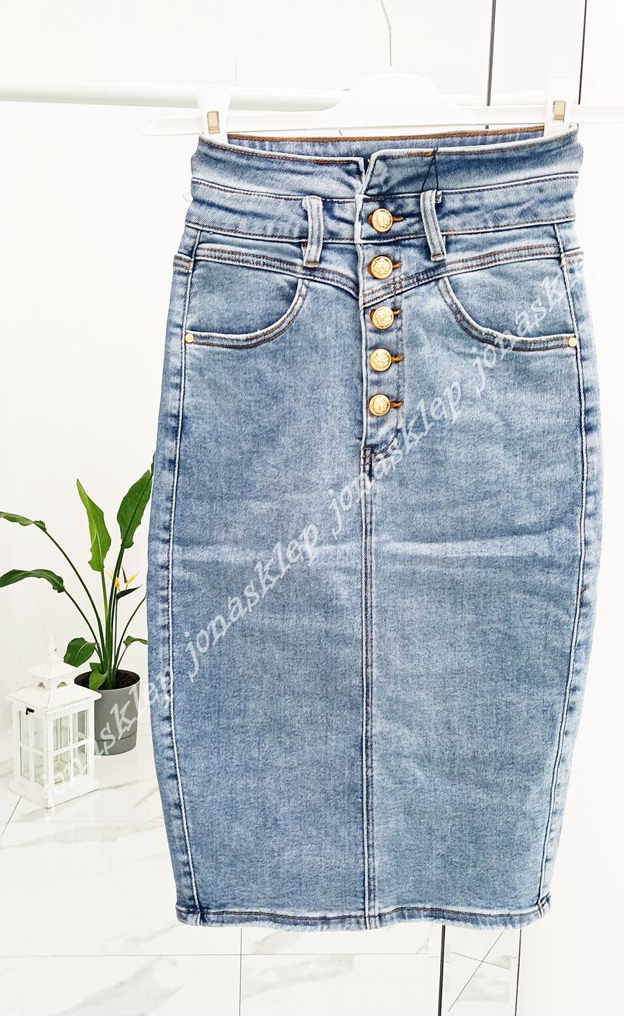 Elegancka jeans Spódnica BUTTON rozporek jasna