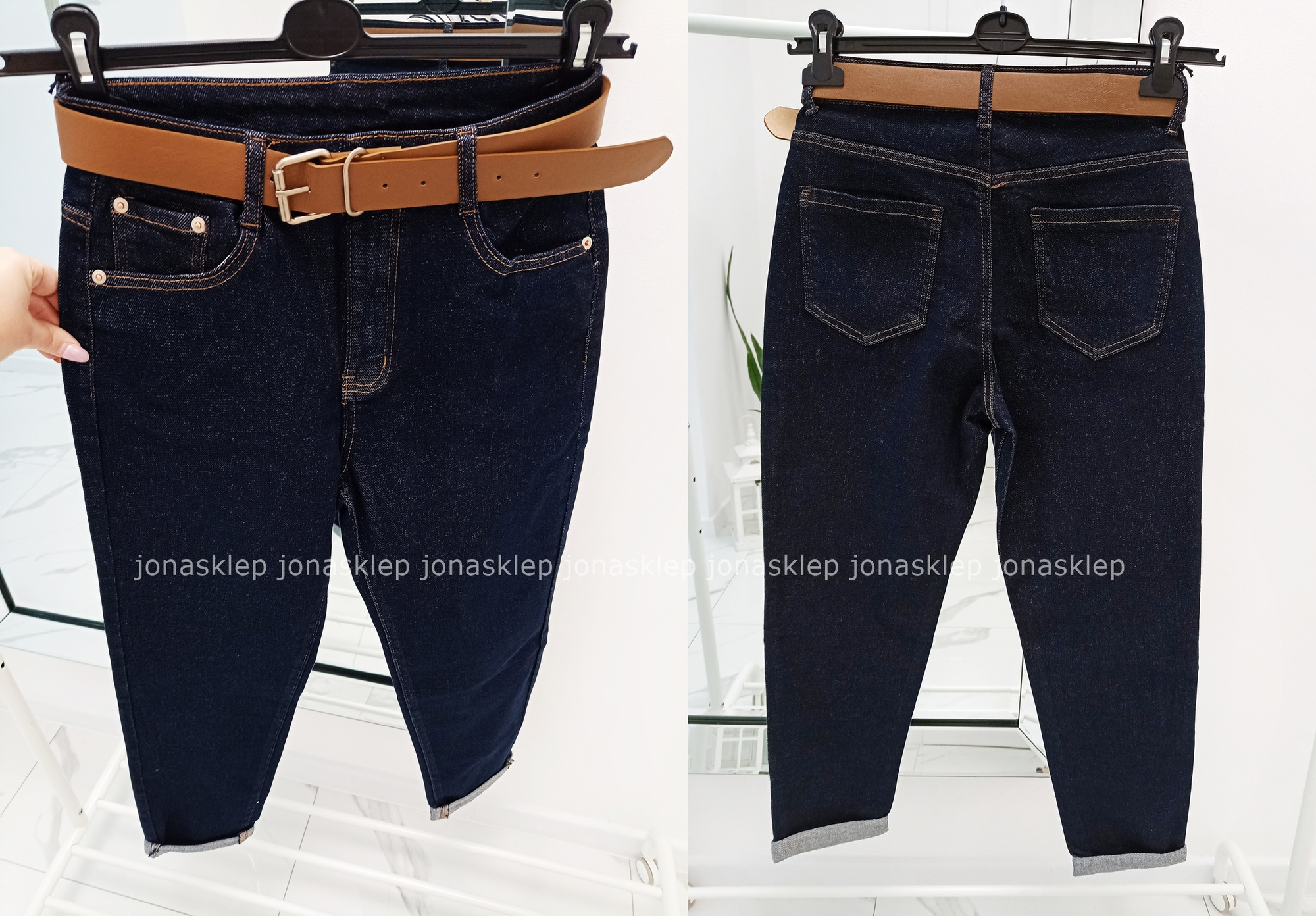 Ciemne spodnie MOM FIT dark PLUS SIZE pasek