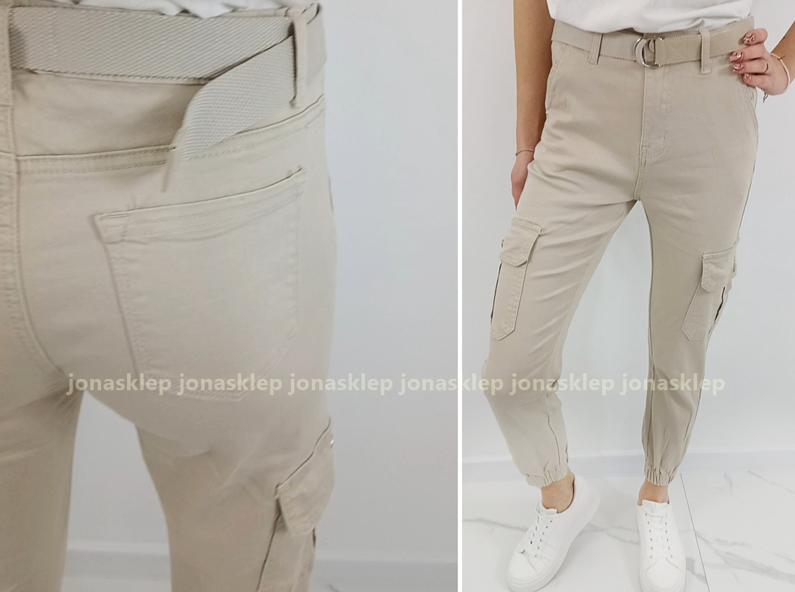 NEW STYLE bojówki NUDE CREAM pasek