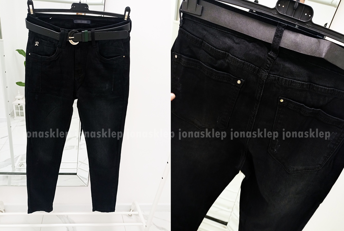 Boyfriend CZARNE jeansy zaszewki baggy pasek