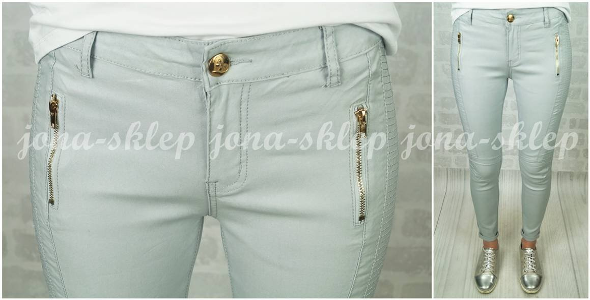Spodnie woskowane szare BIKER silver zamki