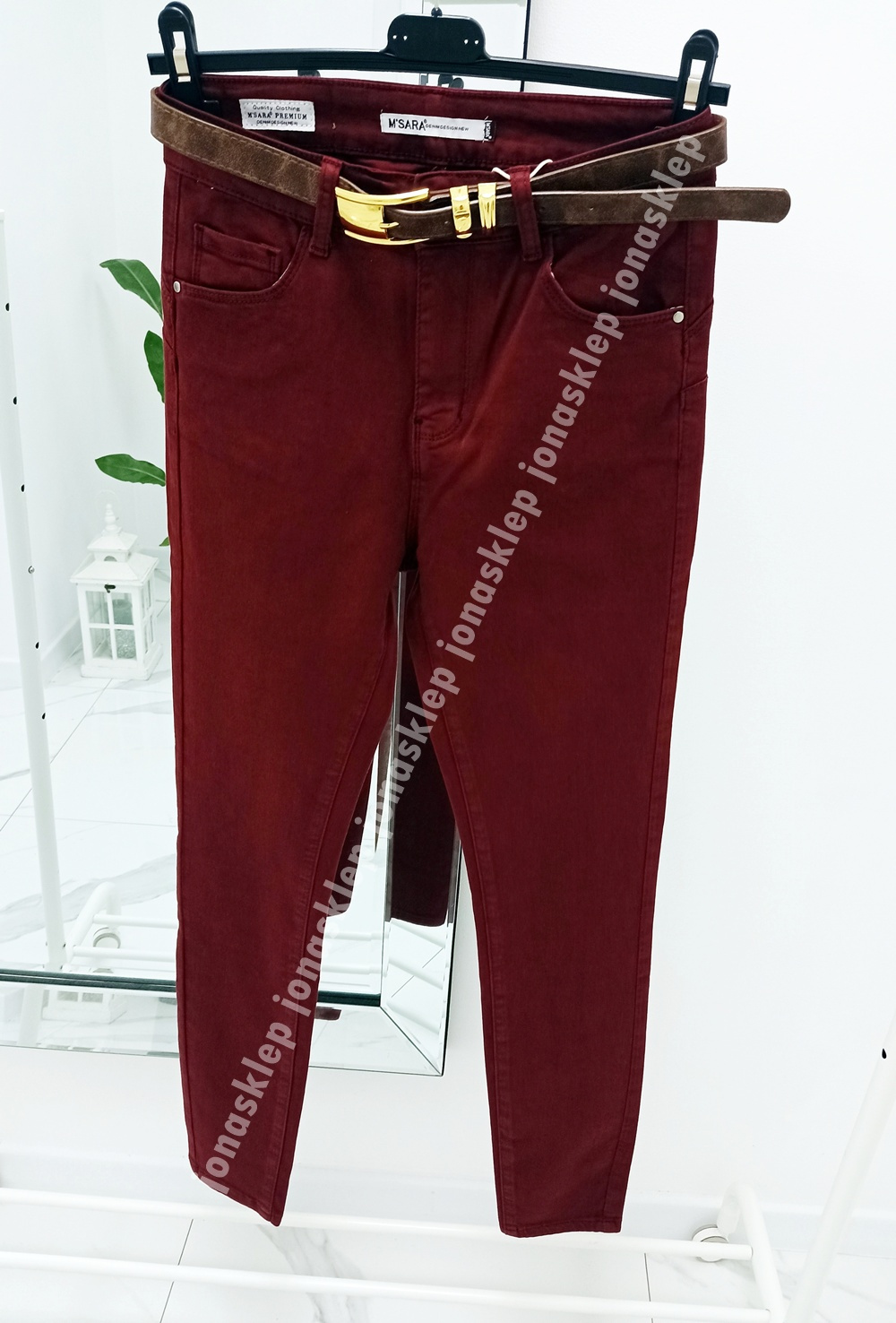 Jeansy BORDOWE PUSH UP casual bordo PLUS SIZE