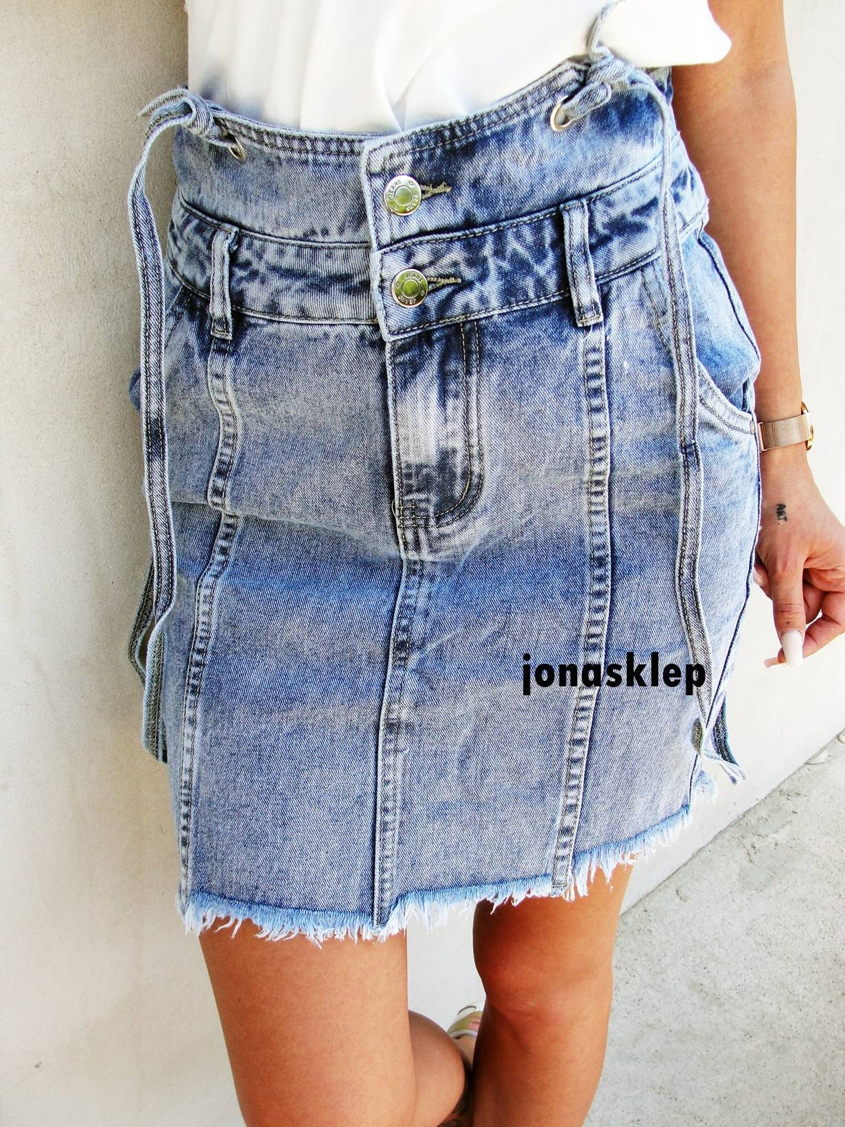 Elegancka Spódnica jeansowa szelki przeszycia