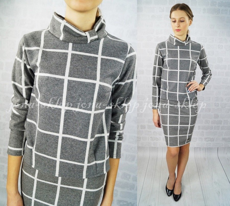 unikalny KOMPLET BIAŁA KRATA GRAY