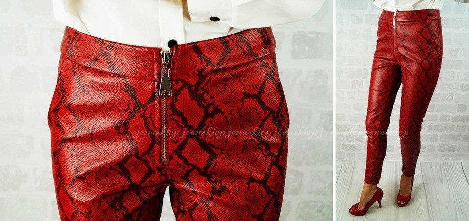 LEATHER spodnie SNAKE RED