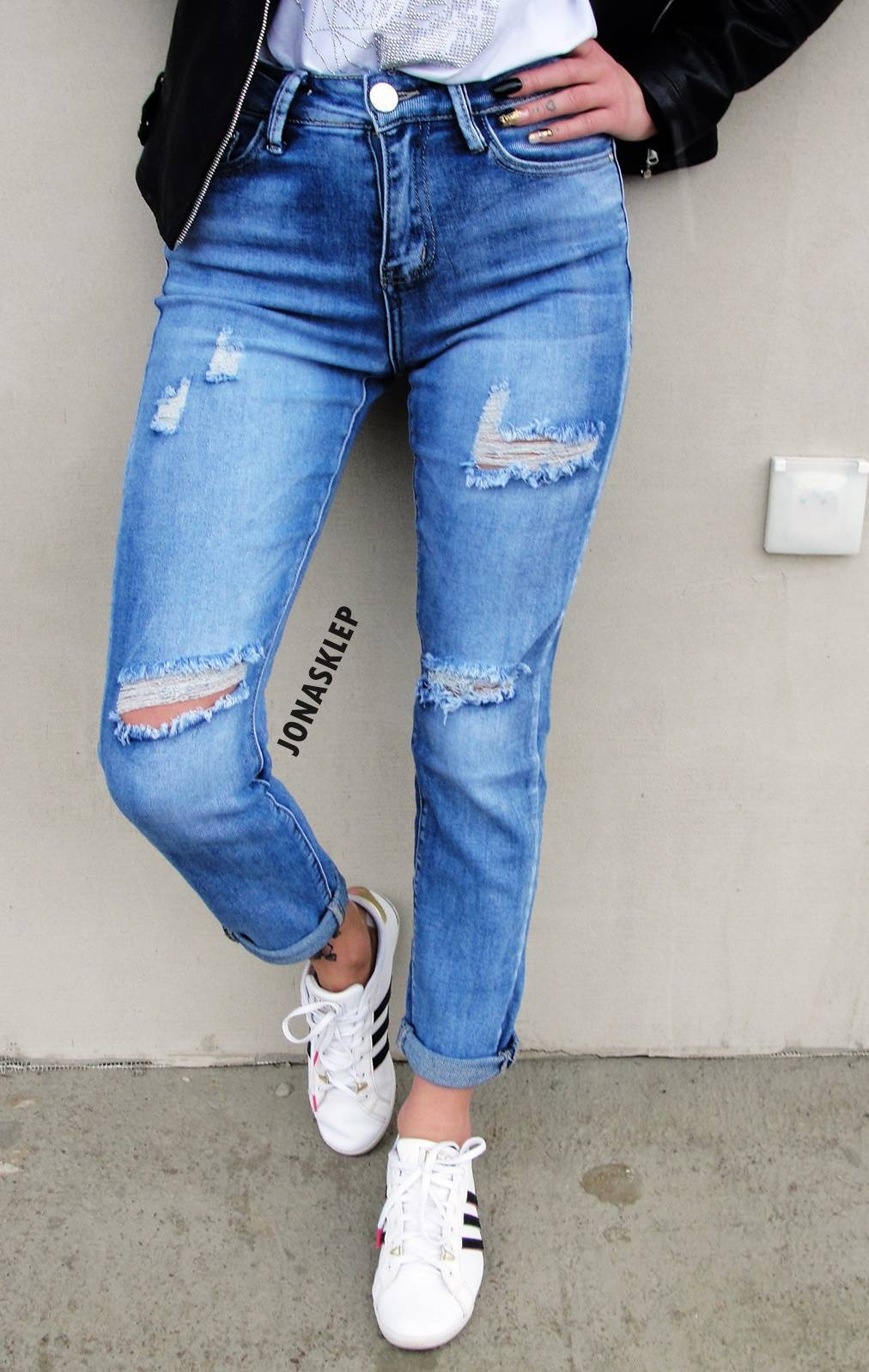 DENIM CASUAL jeansy PRZETARCIA dziury HOLES