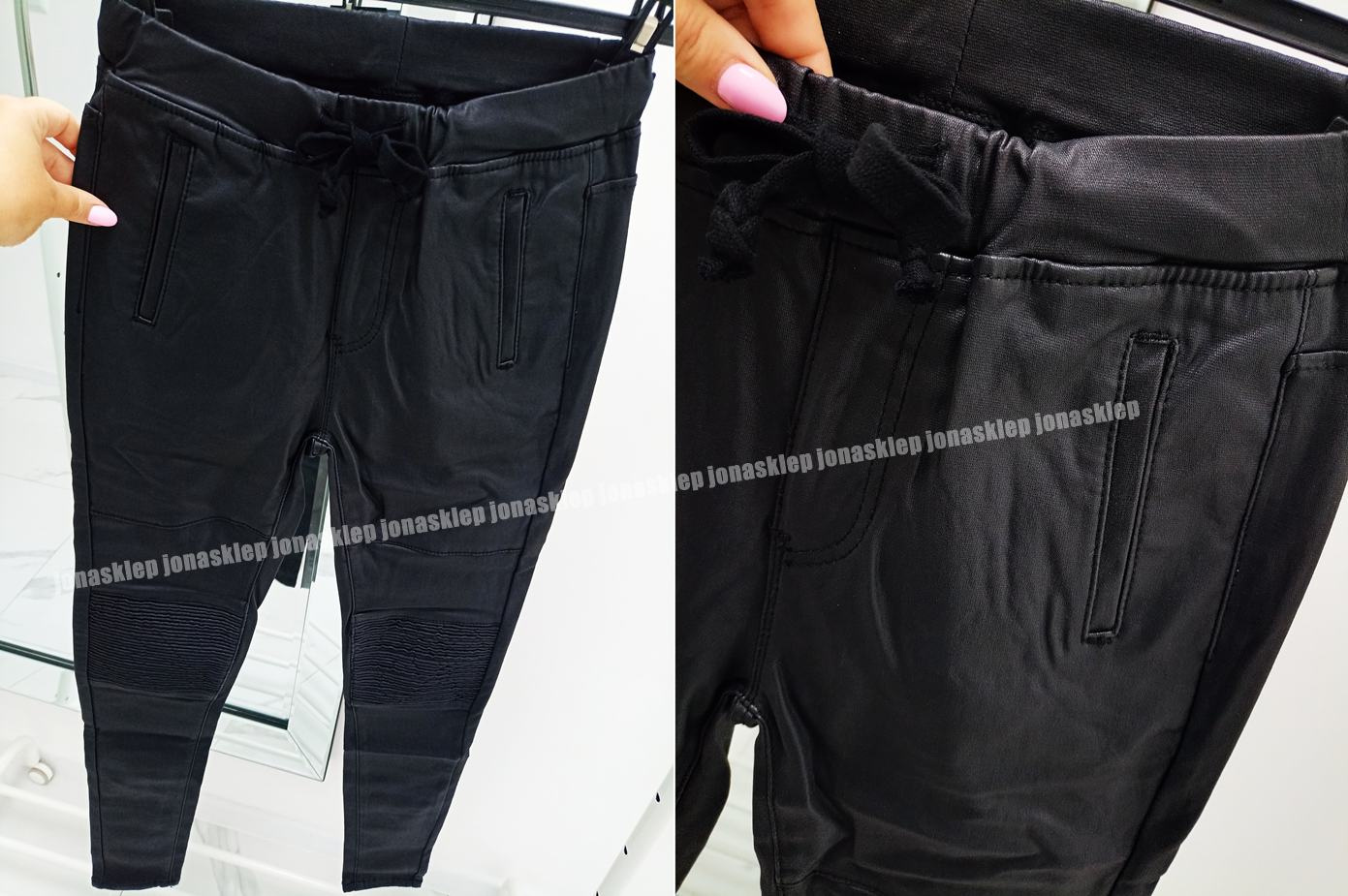 BONNIE spodnie woskowane black z bikerem