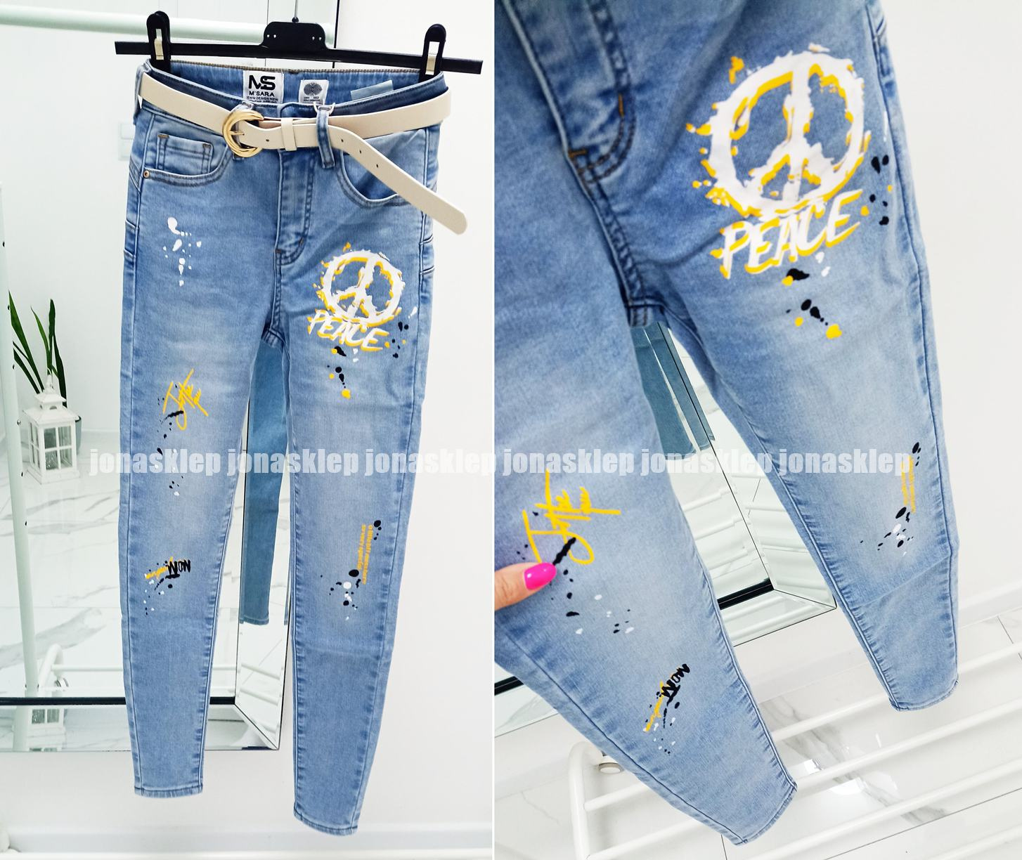 SLIM FIT jeansy print Nadruk NASZYWKI
